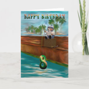 Teddy bear fishing 8th Happy Birthday Card