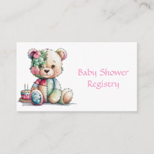 Teddy Bear Floral Patchwork Girl Baby Shower Enclosure Card