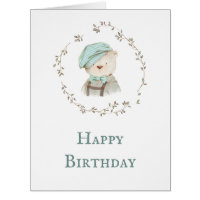 Teddy Bear Floral Wreath Whimsy Birthday Card