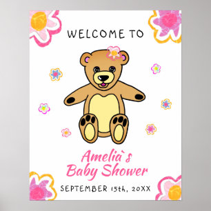 Teddy Bear Flower Floral Baby Shower Welcome Sign