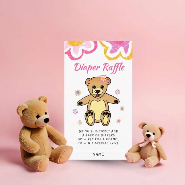 Teddy Bear Flowers Baby Shower Diaper Raffle Enclosure Card (Creator Uploaded)