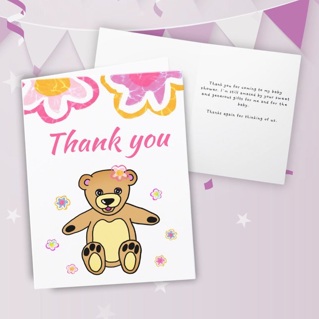 Teddy Bear Flowers Baby Shower  Thank You Card (Creator Uploaded)