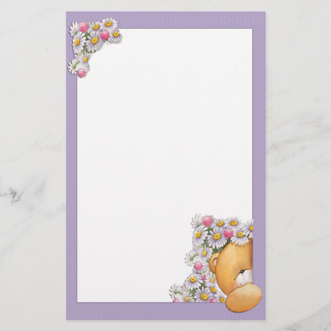 Teddy Bear Flowers Stationery (Front)