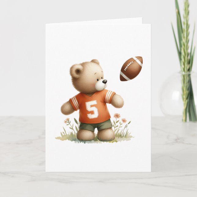 Teddy Bear Football Player in Orange Jersey Blank  Card (Front)