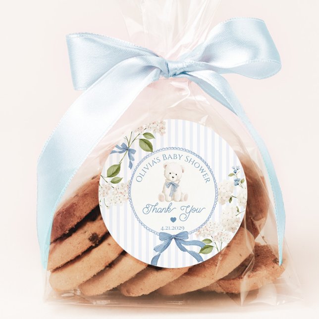 Teddy Bear French Nursery Baby shower Thank you Classic Round Sticker (Creator Uploaded)