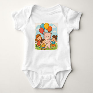 Teddy Bear Fun with Balloons and Kids Baby Bodysuit