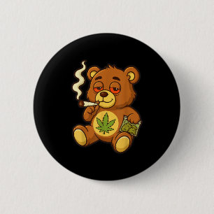 Teddy Bear Funny Weed Smoking Bear With Joint Leaf 6 Cm Round Badge