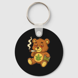 Teddy Bear Funny Weed Smoking Bear With Joint Leaf Key Ring