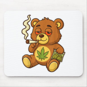 Teddy Bear Funny Weed Smoking Bear With Joint Leaf Mouse Pad