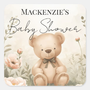 Teddy Bear Garden Custom Name Baby Shower Square Sticker