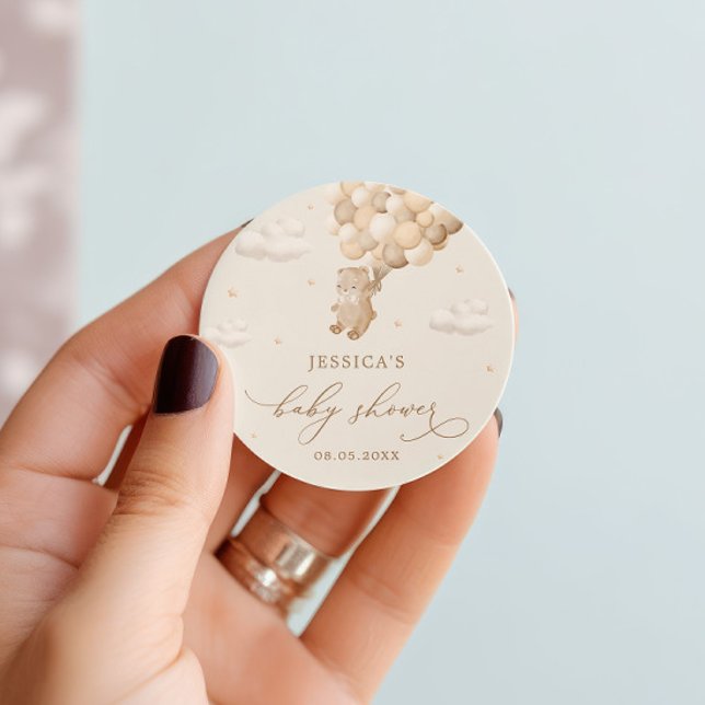 Teddy Bear Gender Neutral Baby Shower Classic Round Sticker (Creator Uploaded)