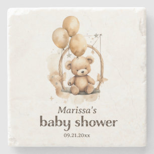 Teddy Bear Gender Neutral Baby Shower  Stone Coaster