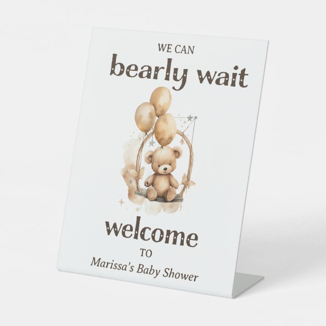 Teddy Bear Gender Neutral Baby Shower Welcome Pedestal Sign (Front)