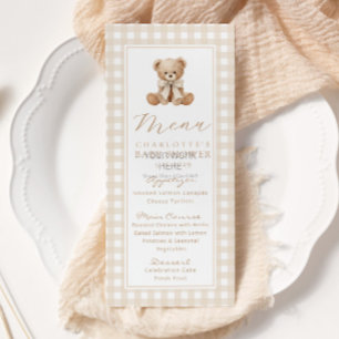 Teddy bear Gender neutral Gingham Baby Shower Menu
