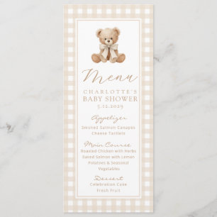 Teddy bear Gender neutral Gingham Baby Shower Menu