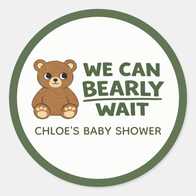 Teddy Bear Gender Neutral Minimalist Baby Shower Classic Round Sticker (Front)