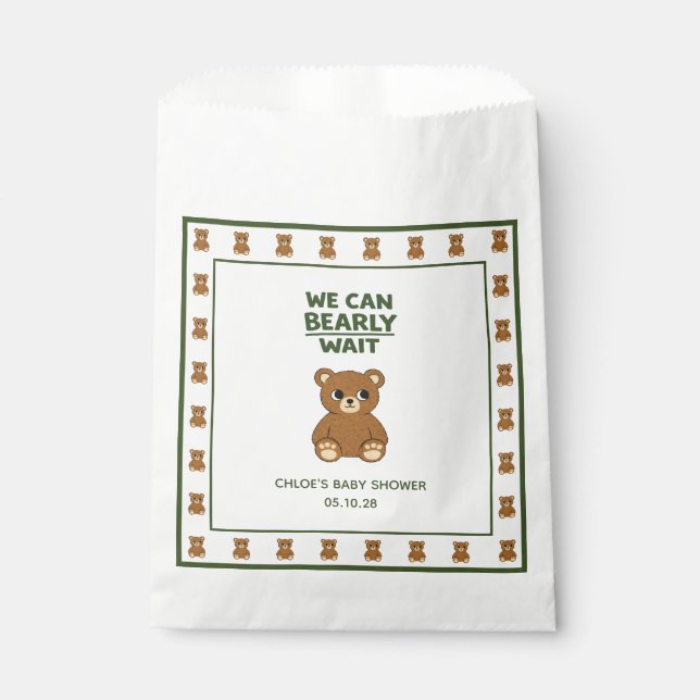 Teddy Bear Gender Neutral Minimalist Baby Shower Favour Bags (Front)