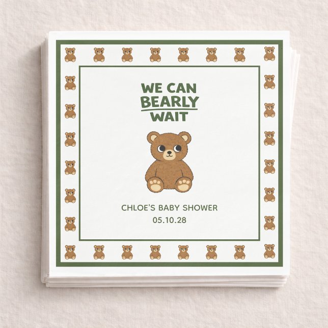 Teddy Bear Gender Neutral Minimalist Baby Shower Napkin (Creator Uploaded)