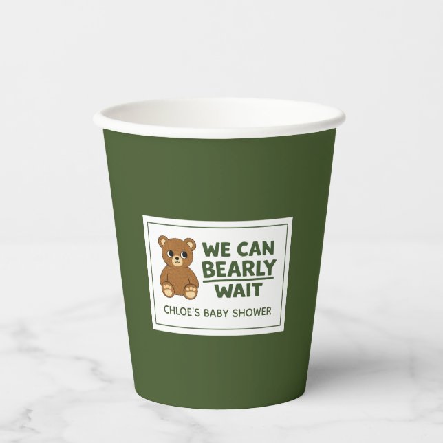 Teddy Bear Gender Neutral Minimalist Baby Shower Paper Cups (Front)