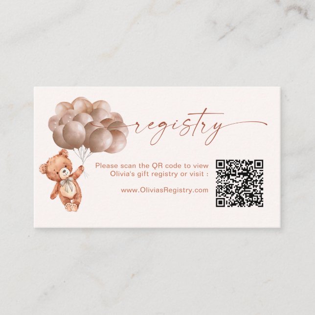 Teddy Bear Gender Neutral QR Code Registry Enclosure Card (Front)