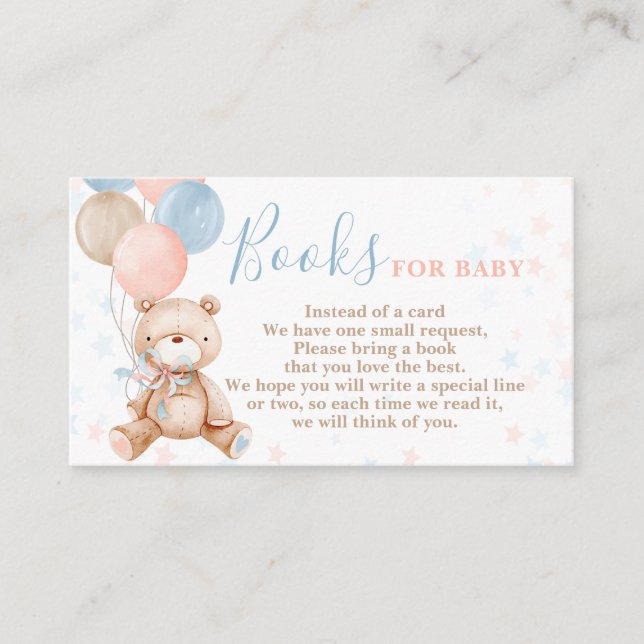 Teddy Bear Gender Reveal Bring a Book Card (Front)