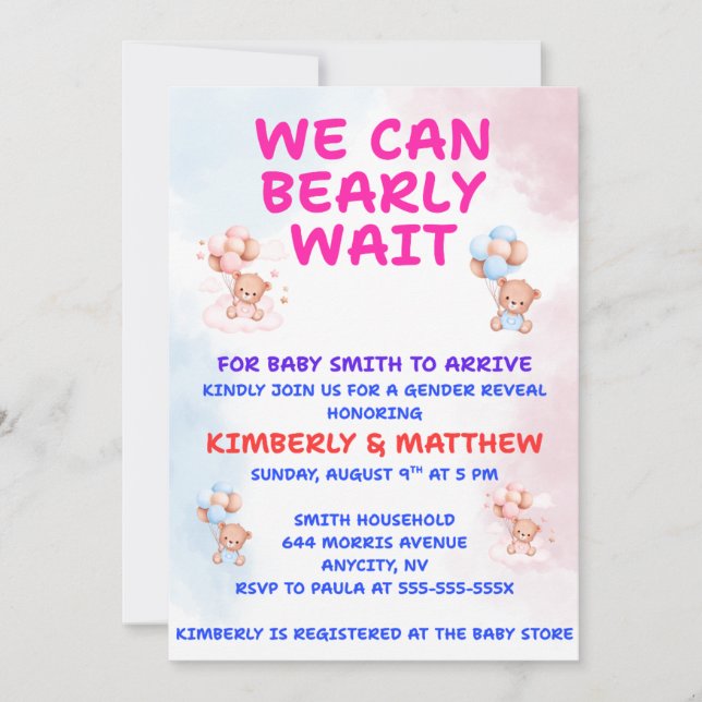 Teddy Bear Gender Reveal Invitation (Front)