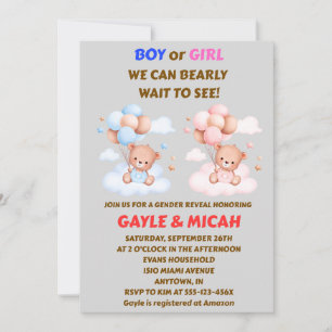 Teddy Bear Gender Reveal Invitation