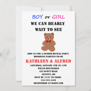 Teddy Bear Gender Reveal Invitation
