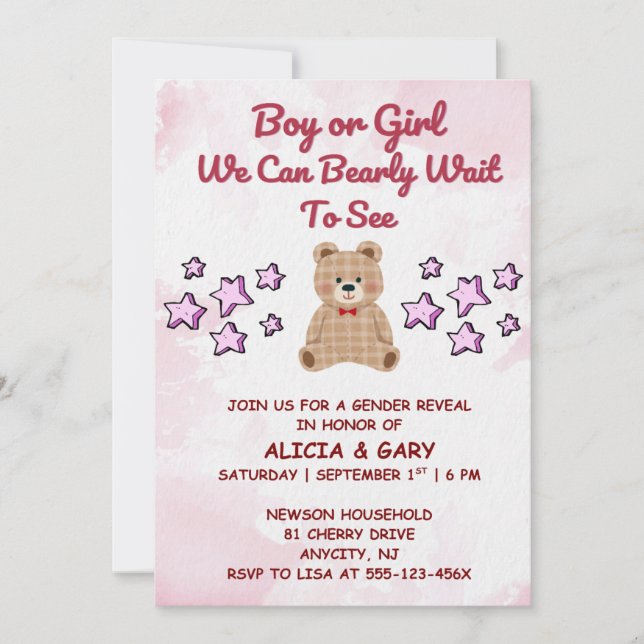 Teddy Bear Gender Reveal Invitation (Front)