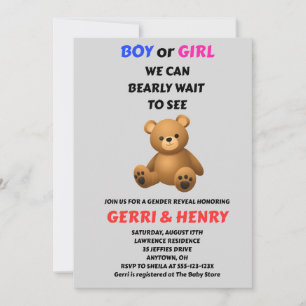 Teddy Bear Gender Reveal Invitation