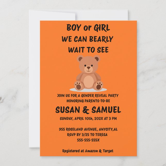 Teddy Bear Gender Reveal Invitation (Front)