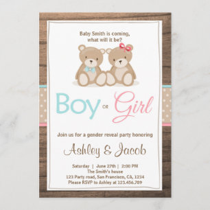 Teddy bear Gender reveal invitation Boy or Girl