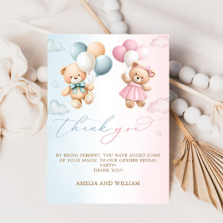 Teddy Bear Gender Reveal Thank You Card