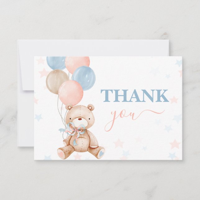 Teddy Bear gender reveal thank you Note Card (Front)