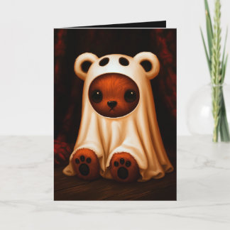 Teddy Bear Ghost Halloween Costume Illustration Card