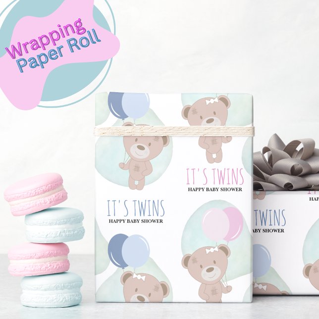 Teddy Bear Girl and Boy Twins Wrapping Paper (Creator Uploaded)
