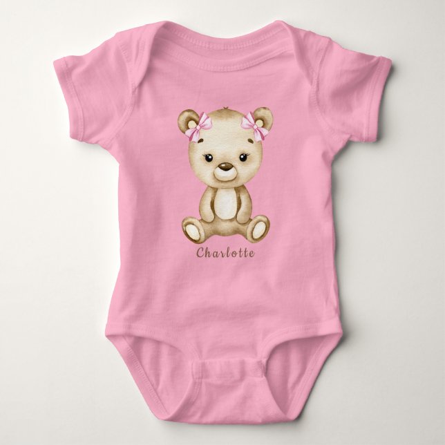 Teddy Bear Girl Baby Bodysuit (Front)