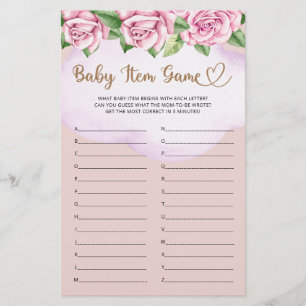Teddy bear girl baby shower Baby Item Game 