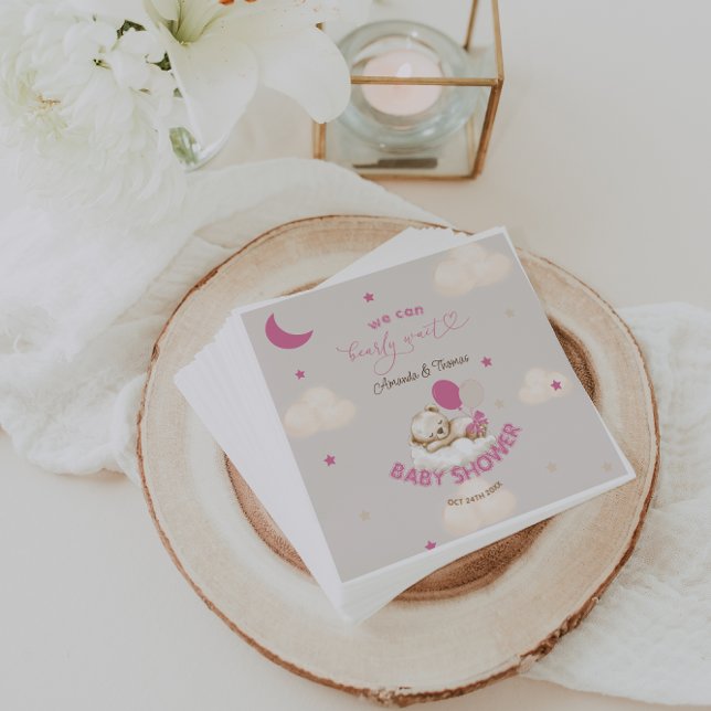 Teddy Bear Girl Baby Shower Blush Pink Napkin (Creator Uploaded)