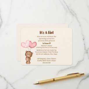 Teddy Bear Girl Baby Shower Card invitation