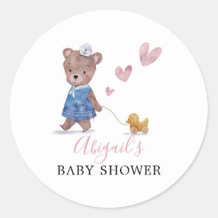 Teddy Bear Girl Baby Shower  Classic Round Sticker