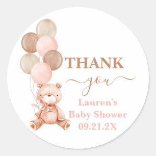 Teddy Bear girl Baby Shower  Classic Round Sticker