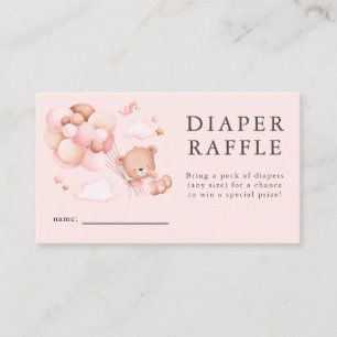 Teddy Bear Girl Baby Shower Diaper Raffle Ticket  Enclosure Card