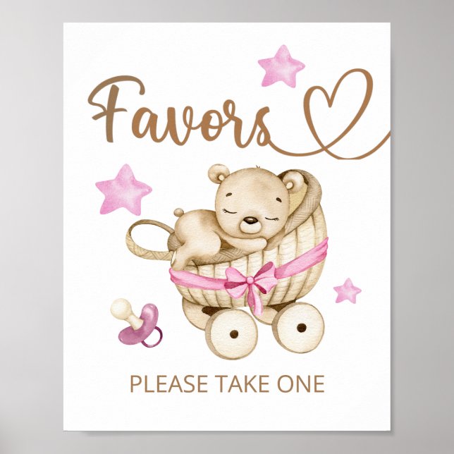 Teddy Bear Girl Baby Shower Favours Poster (Front)