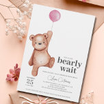 Teddy Bear Girl Baby Shower Invitation<br><div class="desc">A baby shower "we can bearly wait" invitation featuring a teddy bear and a pink balloon for a baby girl. Matching items available in the Teddy Bear Baby Shower Theme collection.</div>