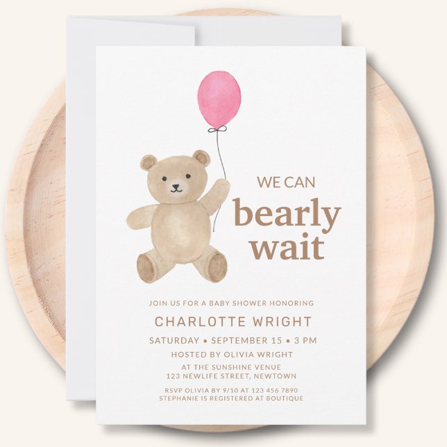 Teddy Bear Girl Baby Shower Invitation (Creator Uploaded)