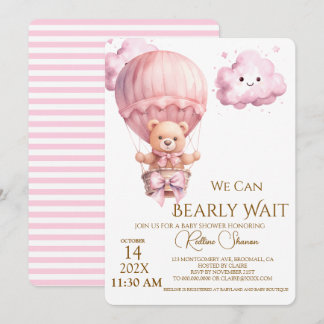 Teddy Bear Girl Baby Shower Invitation