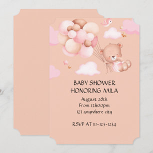 TEDDY BEAR GIRL BABY SHOWER INVITATION