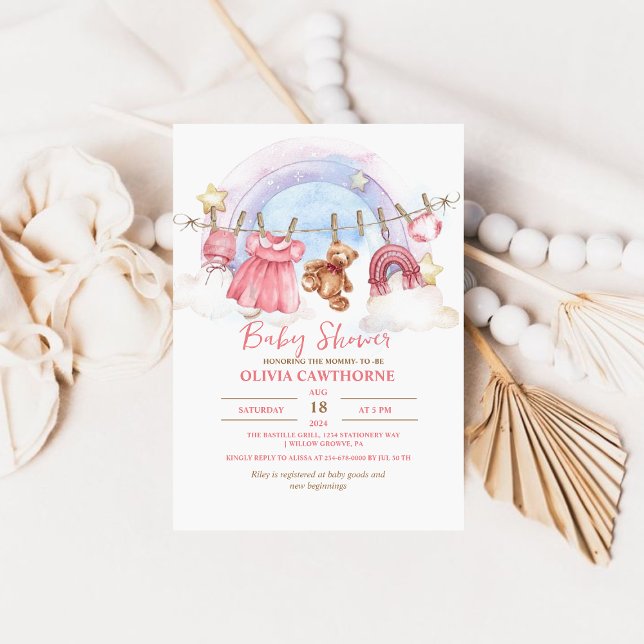 Teddy Bear Girl Baby Shower Party Invitation (Creator Uploaded)