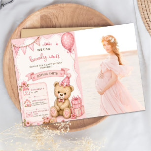 Teddy Bear Girl Baby Shower Photo Invitation